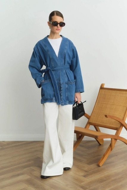 Sinna Örgü Mavi Denim Ceket