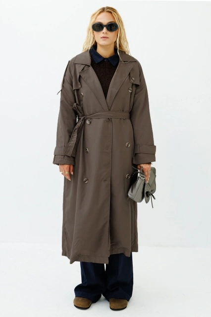 Soft Oversize Kül Kahve Trençkot