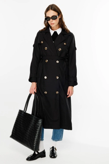 Soft Oversize Siyah Trençkot