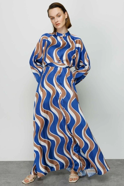 Spiral Desenli Elbise - Lacivert