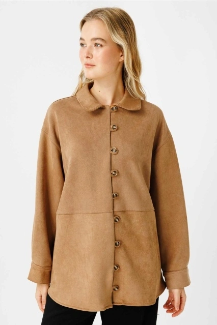Suede Birit Detaylı Camel Süet Gömlek Suede Birit Detaylı Camel Süet Gömlek