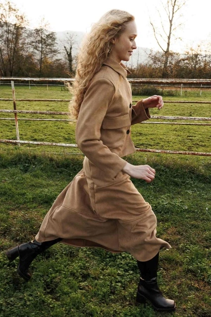 Suede Süet Camel Uzun Etek