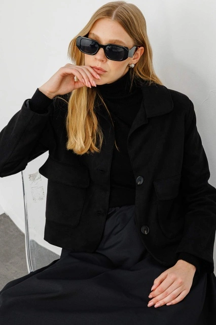 Süet Deri Midi Boy Siyah Ceket Süet Deri Midi Boy Siyah Ceket