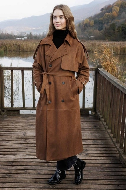 Süet Kahve Trençkot