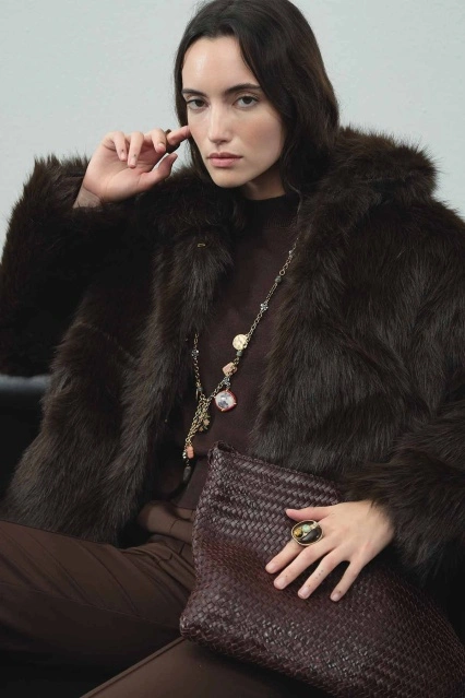 Suni Acı Kahve Kürk Ceket