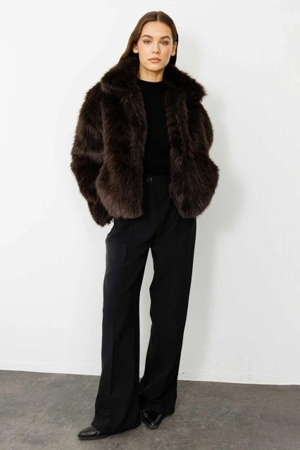 Suni Acı Kahve Kürk Ceket