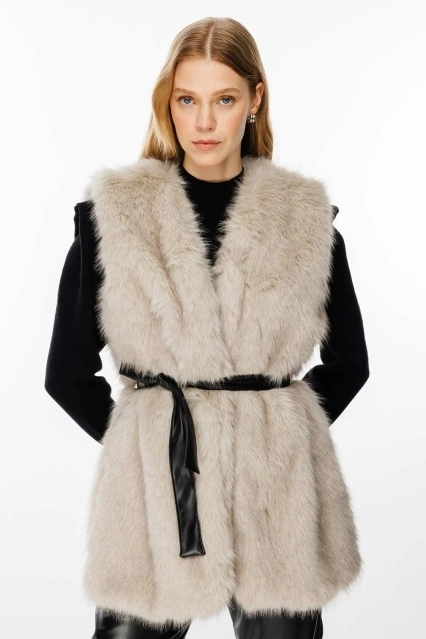 Suni Kürk Gri Yelek