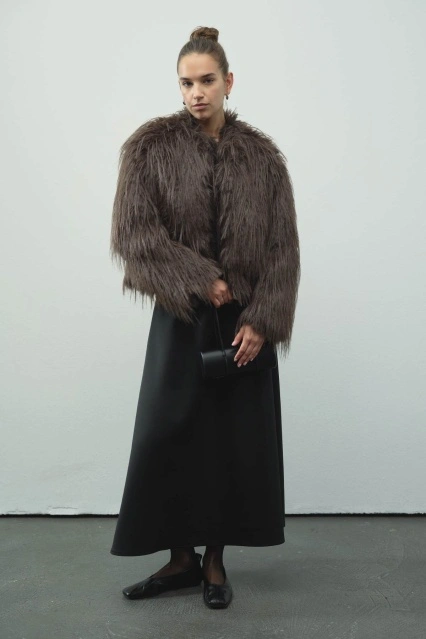 Suni Kürk Kısa Kahve Ceket