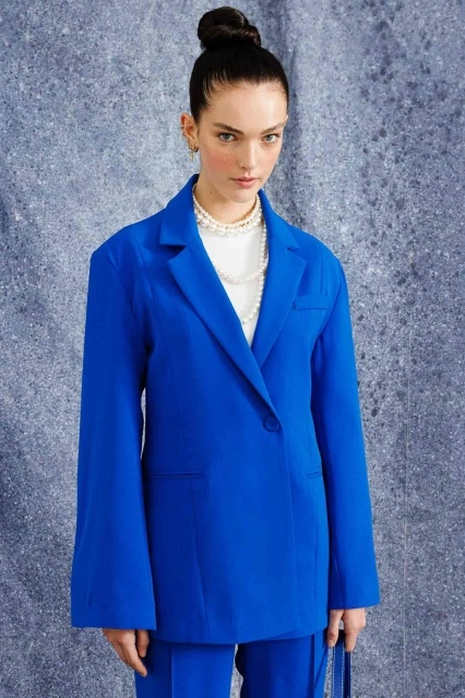 Tek Düğmeli Kruvaze Fit Blazer Lacivert Ceket