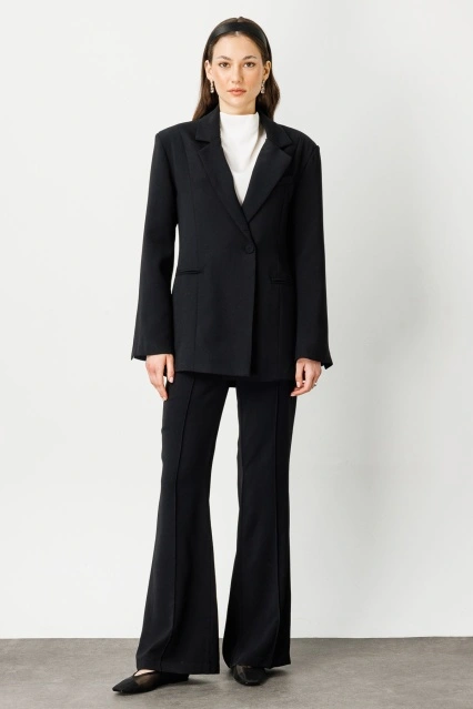 Tek Düğmeli Kruvaze Fit Blazer Siyah Ceket