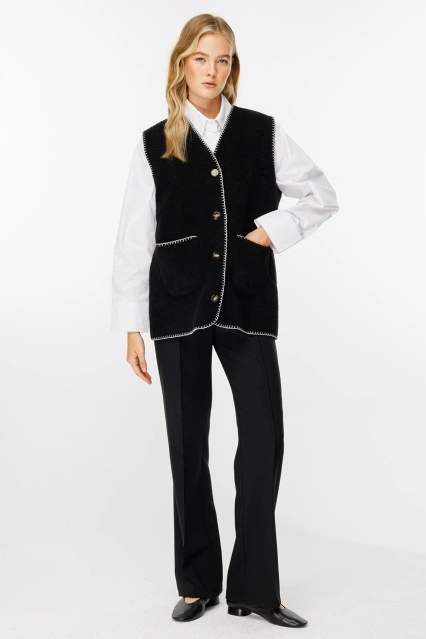 Tığ İşi Siyah Kovboy Yelek