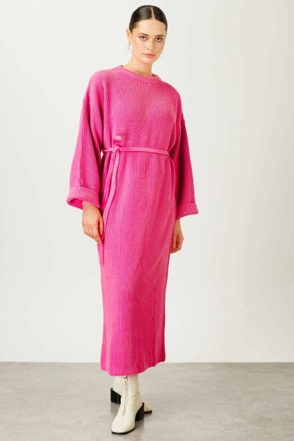 Triko Fuşya Elbise Triko Fuşya Elbise