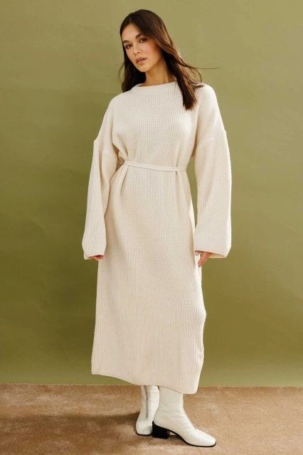 Triko Elbise - Krem Triko Elbise - Krem