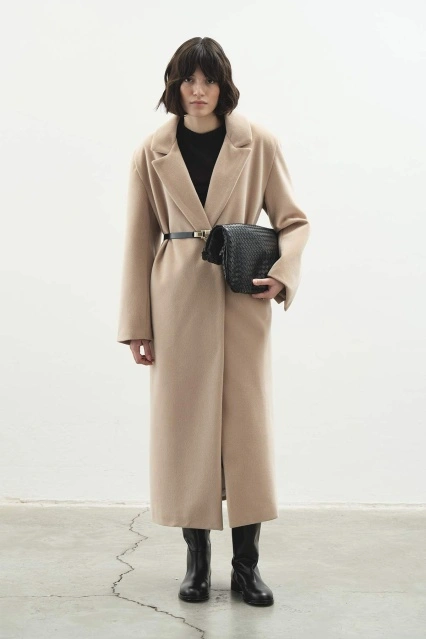 Uzun Kruvaze Kaşe Taş Kaban