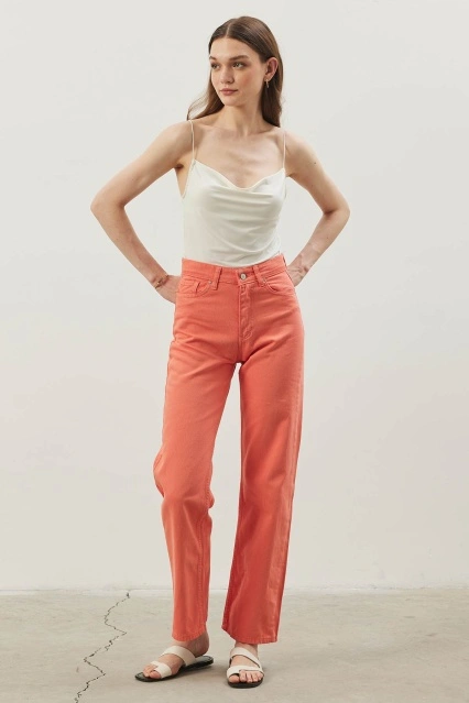 Uzun Paça Jean Oranj Pantolon