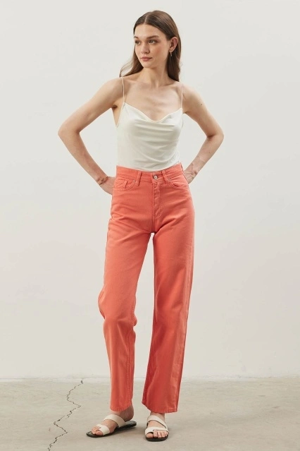 Uzun Paça Jean Oranj Pantolon