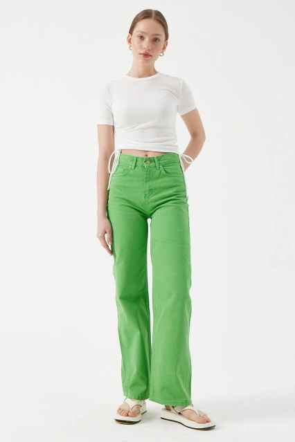 Uzun Paça Jean Pantolon - Yeşil