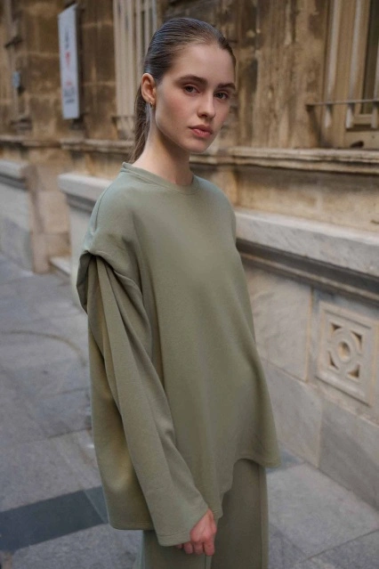 Vatkalı Compact Pamuk Çağla Sweatshirt