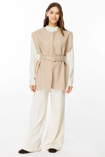 Vatkalı Geniş Kesim Sütlü Kahve Kaşe Yelek