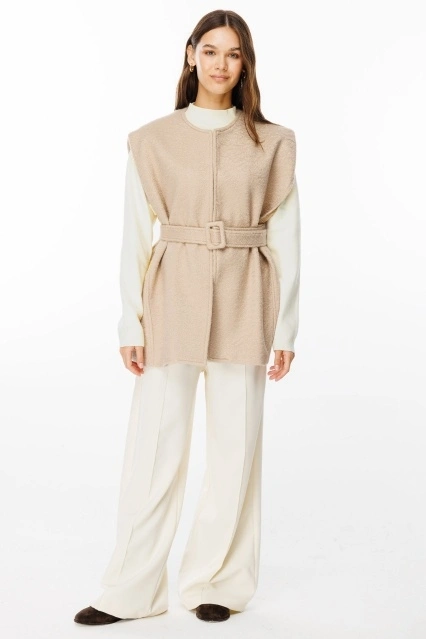 Vatkalı Geniş Kesim Sütlü Kahve Kaşe Yelek