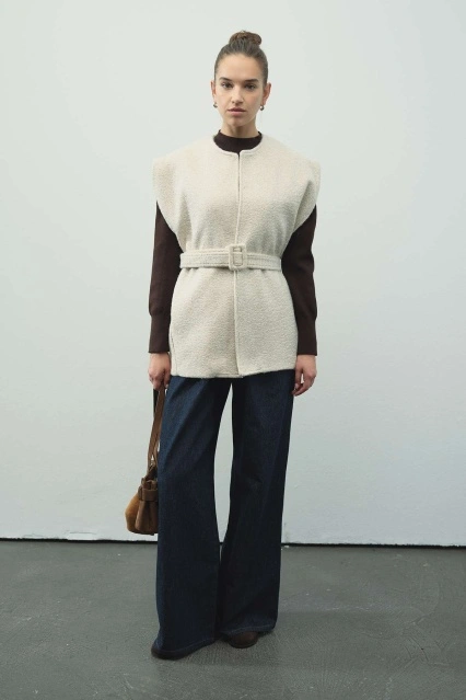 Vatkalı Geniş Kesim Taş Kaşe Yelek