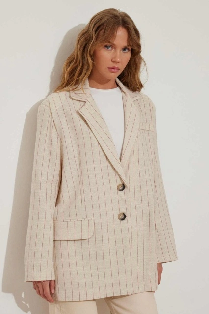 Visolin Çizgili Blazer Bordo Ceket