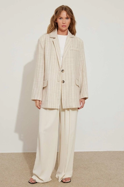 Visolin Çizgili Blazer Kahve Ceket