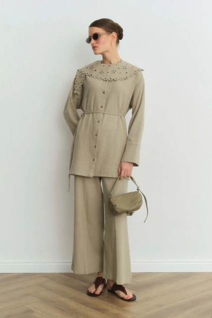 Visolin Ütü İzli Bej Pantolon Visolin Ütü İzli Bej Pantolon