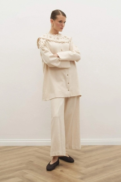 Visolin Ütü İzli Krem Pantolon Visolin Ütü İzli Krem Pantolon