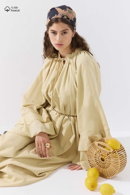 Volan Kollu Vual Butter Yellow Elbise Volan Kollu Vual Butter Yellow Elbise