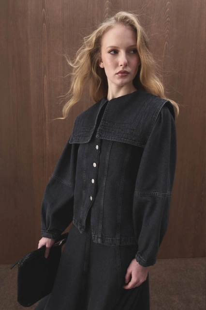 Yakalı Denim Antrasit Ceket