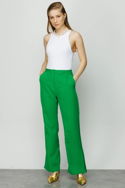 Yandan Yırtmaçlı Benetton Yeşili Pantolon