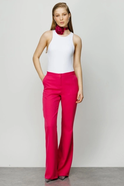 Yandan Yırtmaçlı Fuşya Pantolon