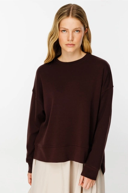 Yanları Yırtmaçlı Compact Acı Kahve Sweatshirt