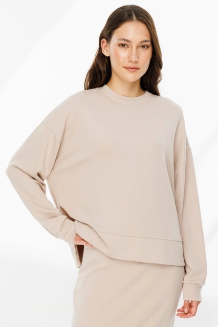Yanları Yırtmaçlı Compact Taş Sweatshirt