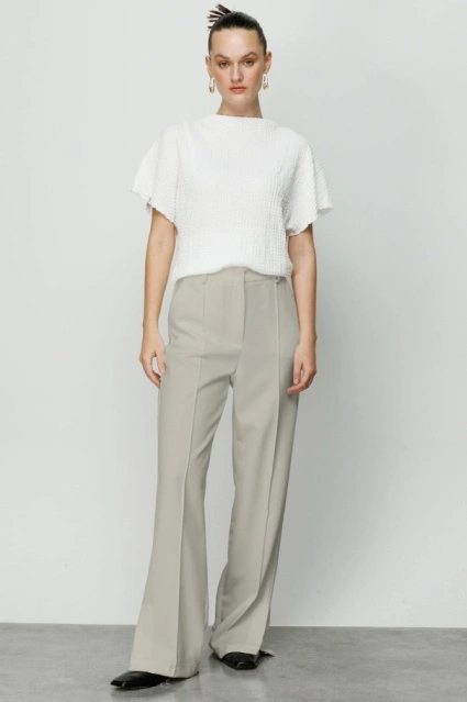 Yırtmaç Detaylı Kumaş Taş Pantolon