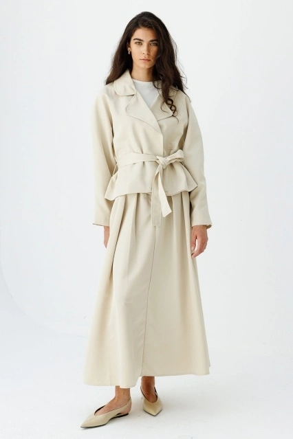 Yüksek Bel Binici Bej Etek