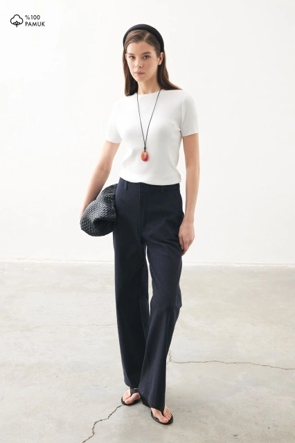 Yüksek Bel Minimal Denim Lacivert Pantolon