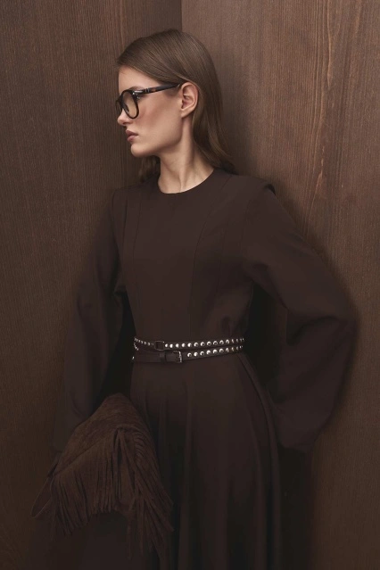 Zımba Detaylı Deri Acı Kahve Kemer