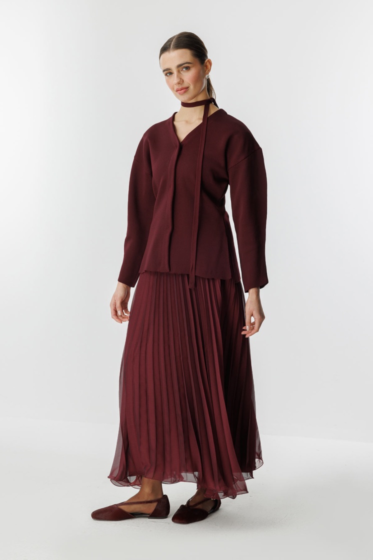 Allure Şifon Pilise Bordo Etek