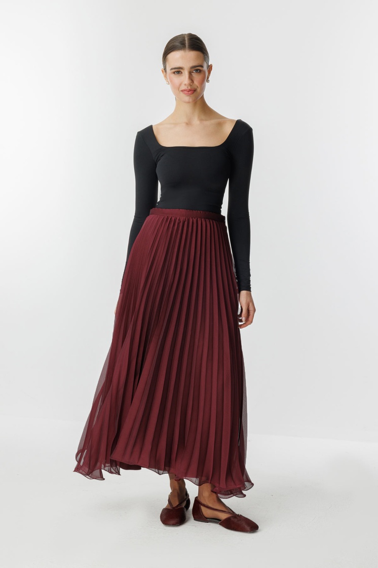 Allure Şifon Pilise Bordo Etek