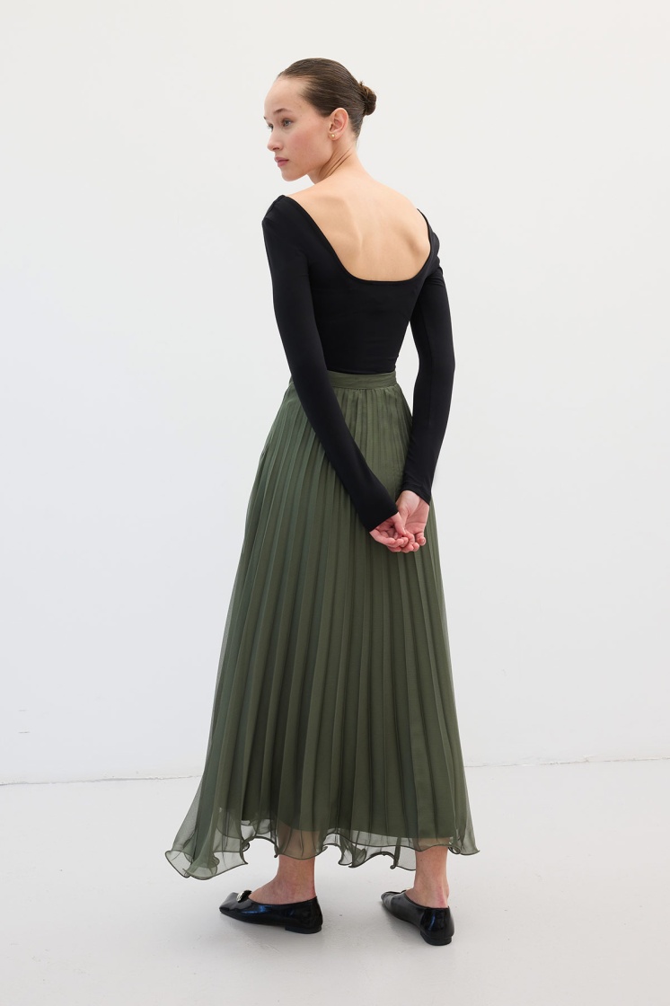 Allure Şifon Pilise Haki Etek - 7