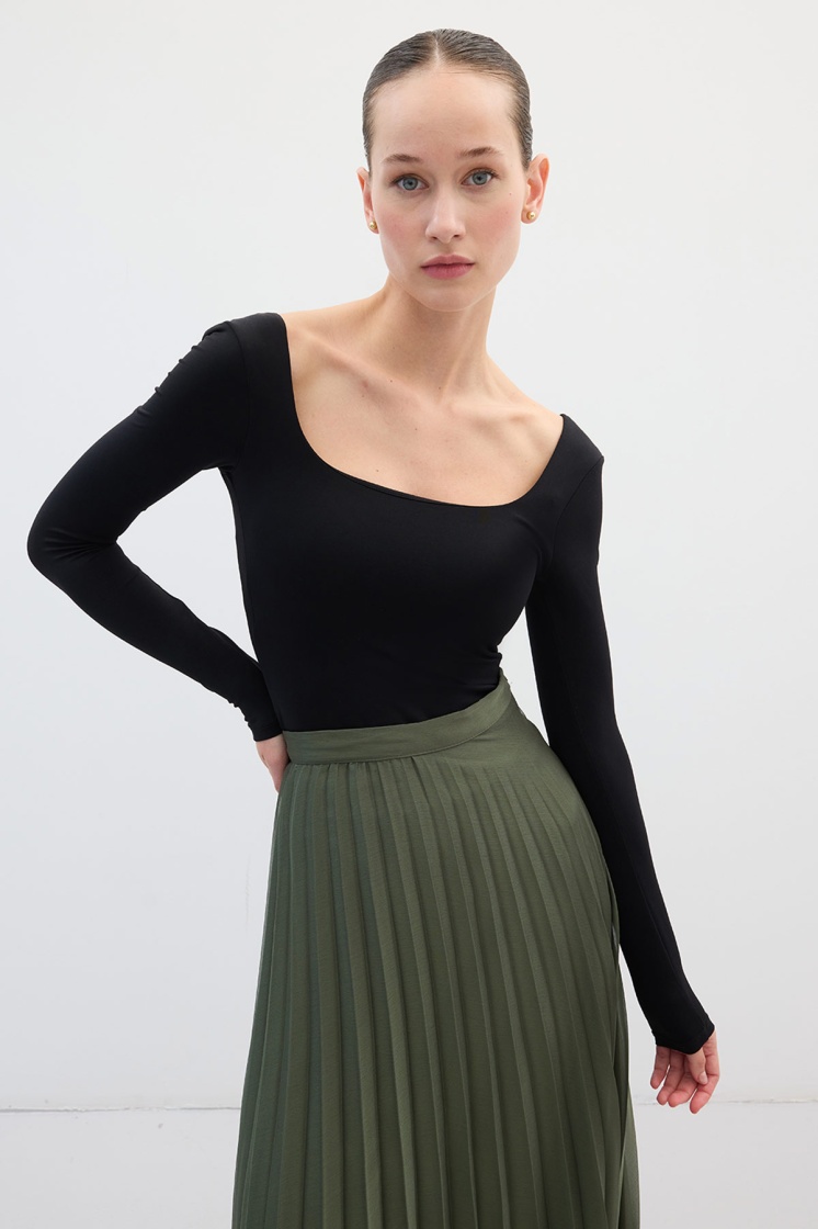 Allure Şifon Pilise Haki Etek - 6