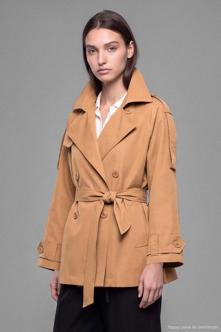 Apolet Detaylı Kısa Camel Trençkot