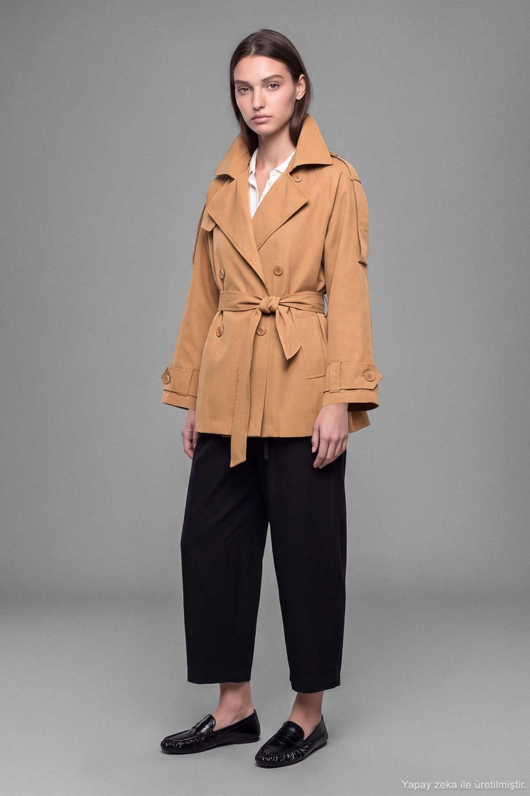 Apolet Detaylı Kısa Camel Trençkot - 5