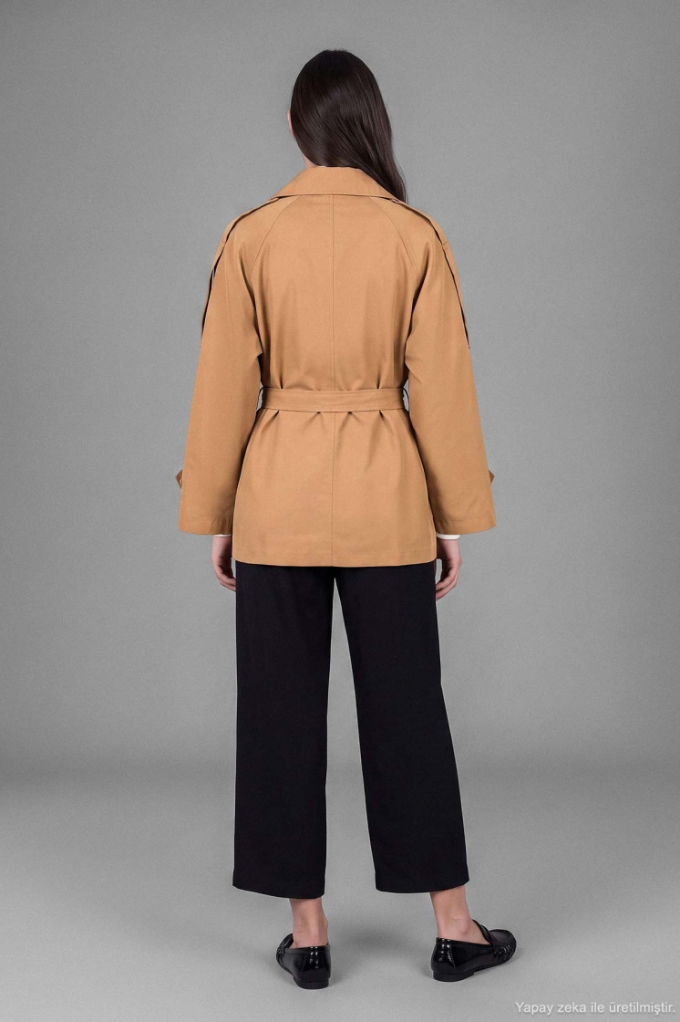 Apolet Detaylı Kısa Camel Trençkot - 6