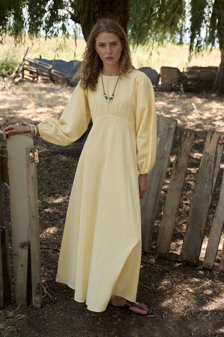 Balon Kol Butter Yellow Naturel Elbise