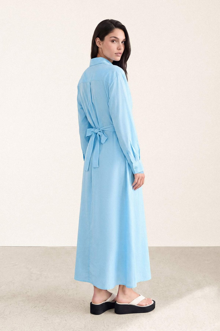 Basic Önden Düğmeli Bebe Mavisi Modal Elbise - 4