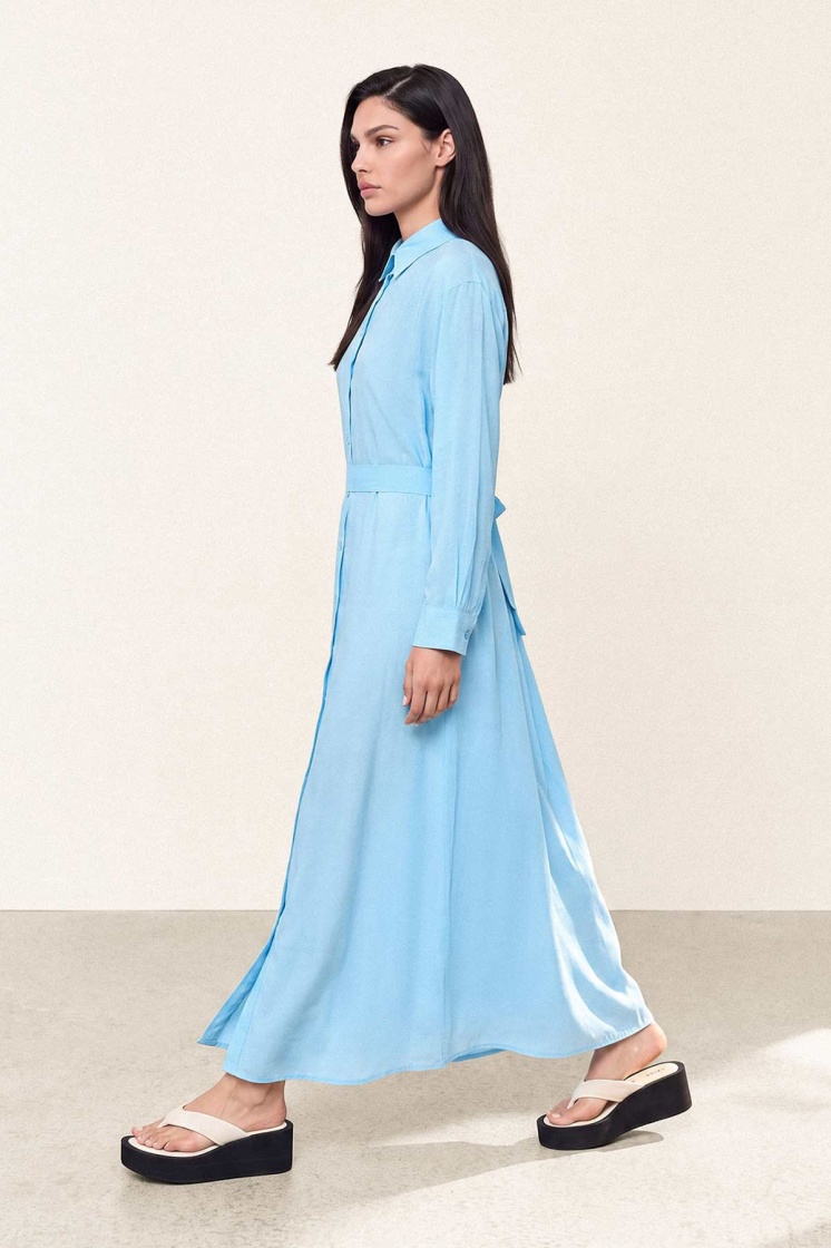 Basic Önden Düğmeli Bebe Mavisi Modal Elbise - 3