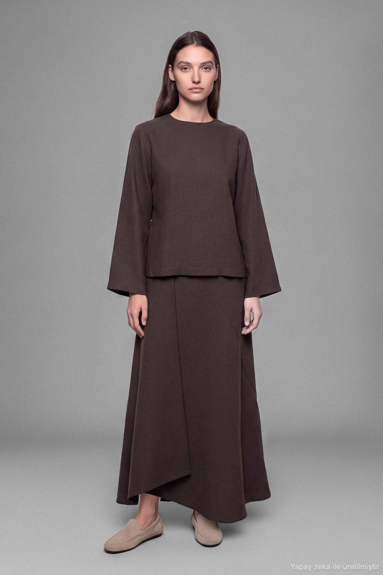Bel Formlu Kahve Bluz
